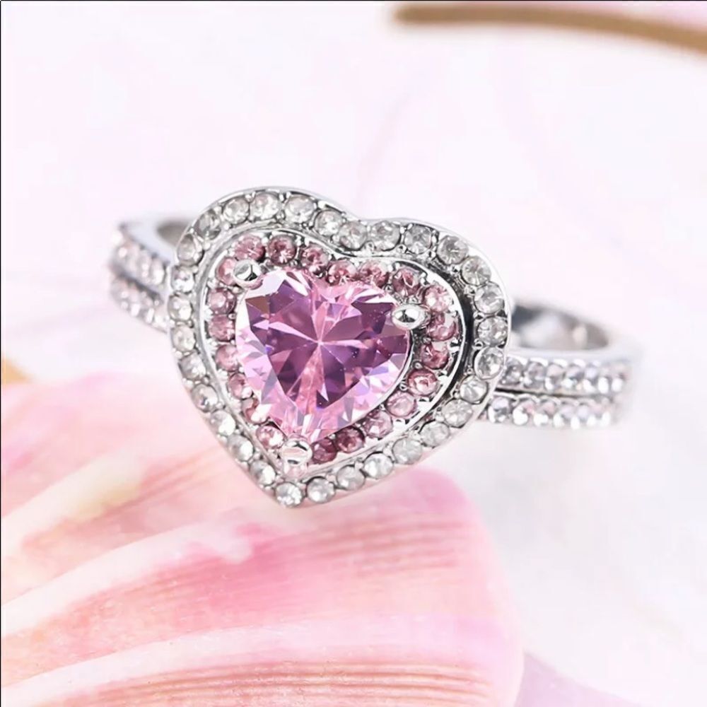 The Pink Tear sapphire 925 Silver tear drop statement ring sz 8